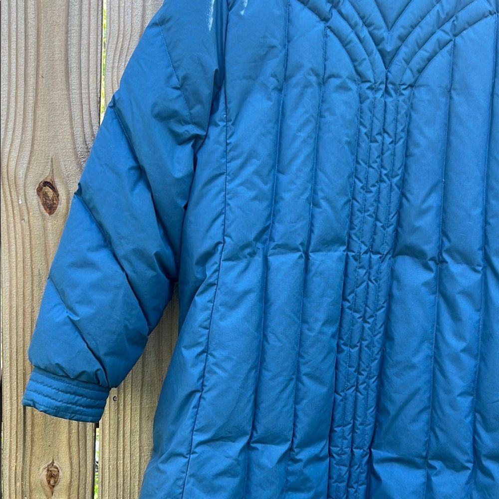 Down Blue Quilted Women's Long Coat Vintage Winter Blue Puffer 80s Rare size 16 - Picture 12 of 16